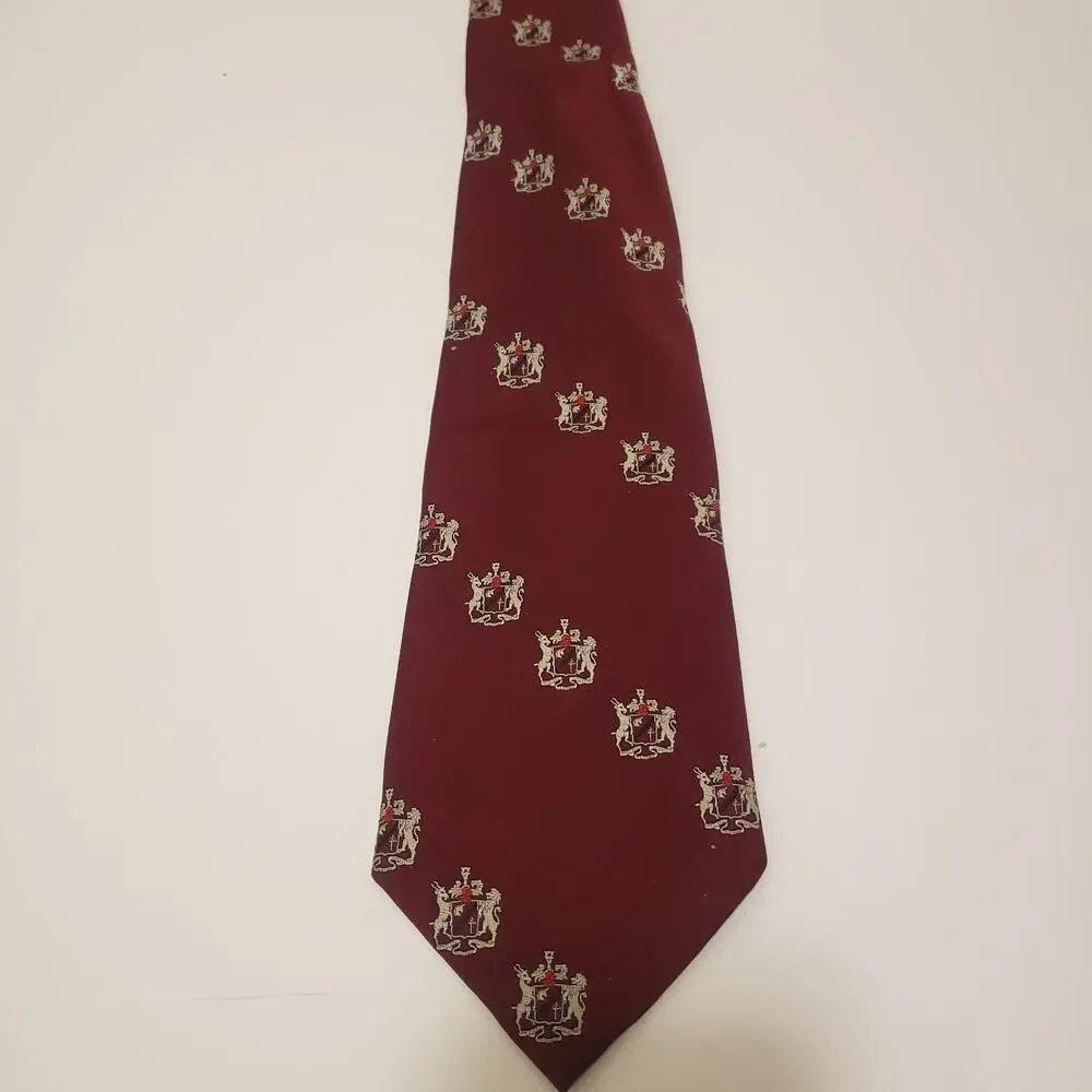 Vintage Embosed Burgunday Tie w/ Coat of Arms Diagonal Feat. Red. 4